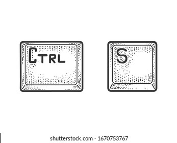Control S computer keyboard keys Save combination sketch engraving vector illustration. T-shirt apparel print design. Scratch board imitation. Black and white hand drawn image.