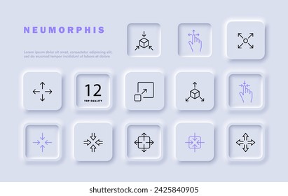 Control set line icon. Zoom out, zoom in, drag, touch, touchpad. Neomorphism style. Vector line icon for business and advertising