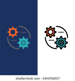 Control, Setting, Gear, Setting  Icons. Flat and Line Filled Icon Set Vector Blue Background