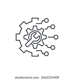 Control and settings of a complex electronic system.Vector linear icon isolated on a white background.