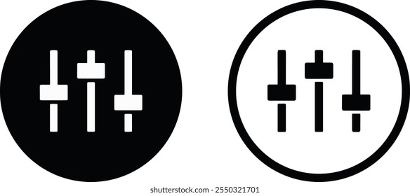 Control Sliders Icon Set. Media Mixer and Interface Filter Symbol. sound volume level icon, Adjustment settings slider, sound audio equalizer level icon