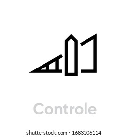 Control sound music icon. Editable line vector. Triangular symbol volume increase label in the middle. Single pictogram.