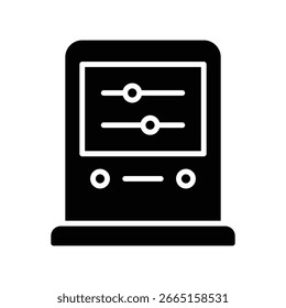 Vetor de sistema de controle para automação de fábrica, tela de interface e ícone de máquina, regulação de processos e segurança