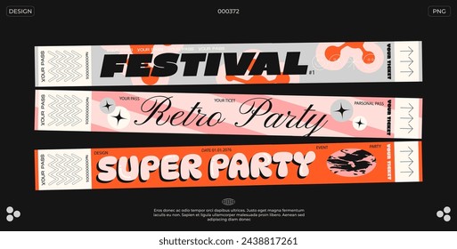 Control ticket bracelets for events, disco, festival, fan zone, party, staff. Vector mockup of a festival bracelet in a futuristic style