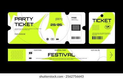 Control ticket bracelets for events, disco, festival, fan zone, party, staff. Vector mockup of a festival bracelet in a futuristic style.