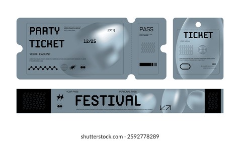 Control ticket bracelets for events, disco, festival, fan zone, party, staff. Vector mockup of a festival bracelet in a futuristic style.