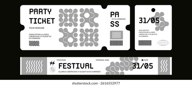 Control ticket bracelets for events, disco, festival, fan zone, party, staff. Vector mockup of a festival bracelet in a futuristic style.	
