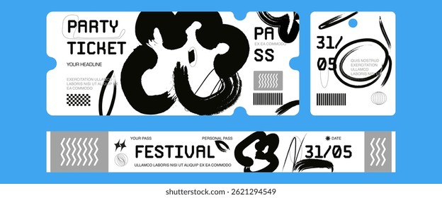 Control ticket bracelets for events, disco, festival, fan zone, party, staff. Vector mockup of a festival bracelet in a modern style.