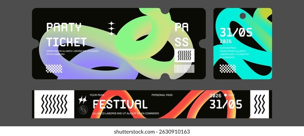 Control ticket bracelets for events, disco, festival, fan zone, party, staff. Vector mockup of a festival bracelet in a futuristic style.