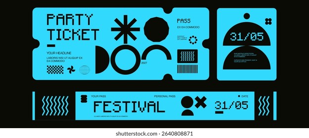Control ticket bracelets for events, disco, festival, fan zone, party, staff. Vector mockup of a festival bracelet in a futuristic style.