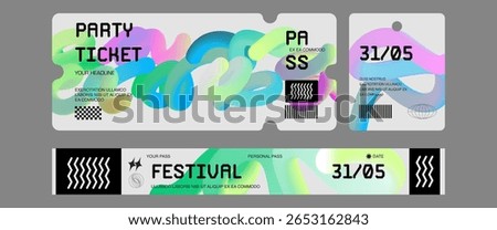 Control ticket bracelets for events, disco, festival, fan zone, party, staff. Vector mockup of a festival bracelet in a futuristic style.
