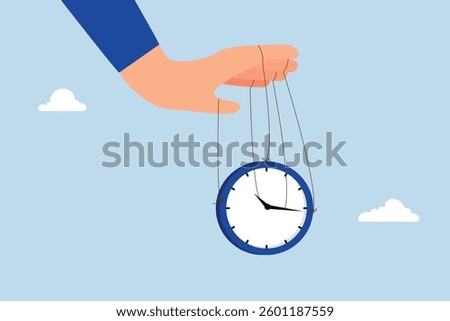 Control time, entrepreneur manipulates time using a clock puppet. 
