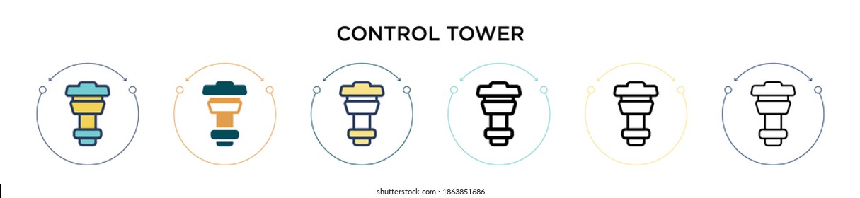 Control tower icon in filled, thin line, outline and stroke style. Vector illustration of two colored and black control tower vector icons designs can be used for mobile, ui, web