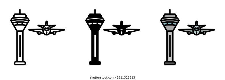 Control Tower Icon, A tall structure at airports or airbases where air traffic controllers manage aircraft takeoffs, landings, and ground movements.