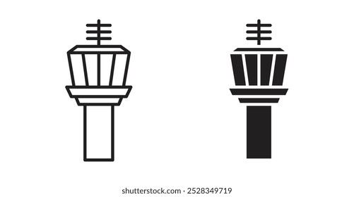 Ícones da Torre de controle. Vetor definido no estilo de linha e preenchido.