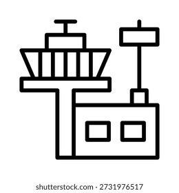 Control Tower line icon. Outline vector illustration with editable stroke, isolated on white background. Suitable for aviation, travel, web, mobile app, and UI design.