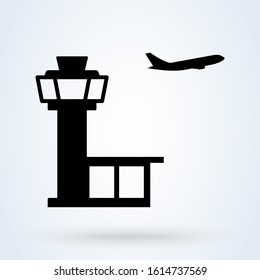 Control tower and terminal building airport, Simple vector modern icon design illustration.