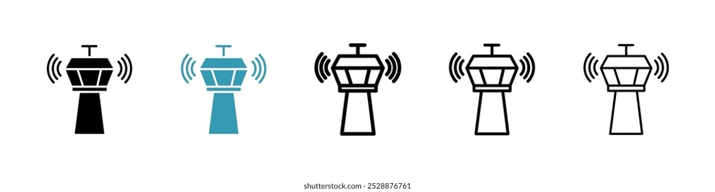 Icono de Vector de la torre de control en colores negro y azul.