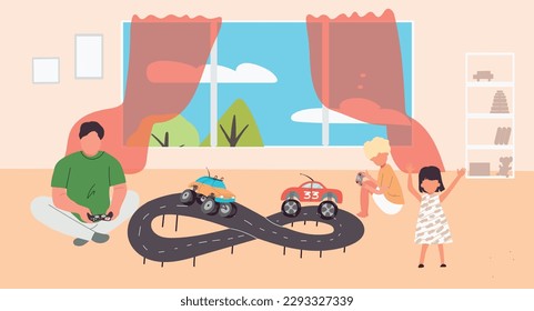 Control toys background with transport model symbols flat vector illustration