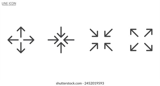 Control UI Pixel Perfect Well-crafted Vector Thin Line Icons, Rounded Thin Icon Set, Navigation arrow set isolated icon. Arrows for the website and app. Arrows icon vector illustration in transparent 