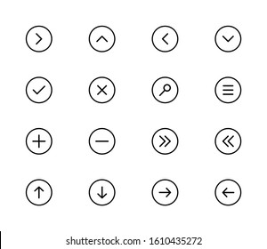 Control UI Pixel Vector Thin Line Arrows Icons for Web Graphics and Apps. Simple Minimal Pictogram.