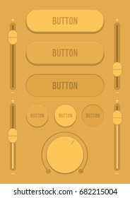 Control user interface. A set of buttons, sensors and sliders in retro style. Ui controls. Brown switches. Minimum and maximum. Vector illustration