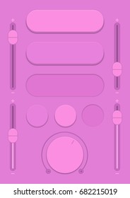 Control user interface. A set of buttons, sensors and sliders in retro style. Ui controls. Purple switches. Minimum and maximum. Vector illustration