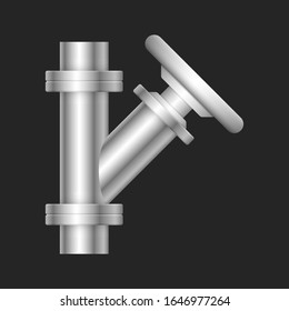 Control valve and pipe icon. Include flange fitting for connect to pipeline. Using in industry plant and factory to flow control of liquid or gas i.e. water, wastewater, oil, petrol and natural gas.