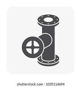 Control valve and pipe vector icon. Used to flow control and transportation fluid or gas i.e. crude, oil, natural gas, sewage, water, wastewater in oil industry, plumbing, water supply and irrigation