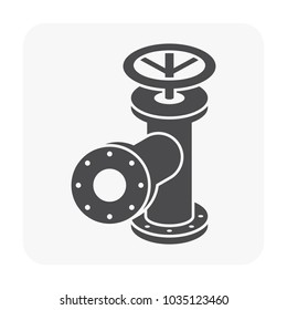 Control valve and pipe vector icon. Used to flow control and transportation fluid or gas i.e. crude, oil, natural gas, sewage, water, wastewater in oil industry, plumbing, water supply and irrigation