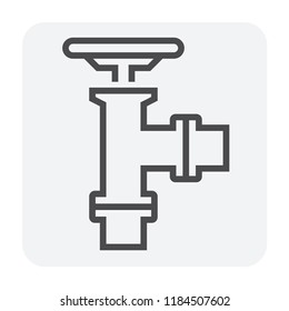 Control valve and pipe vector icon. Include flange fitting for connection to pipeline. Used to flow control of fluid or gas i.e. crude, oil, natural gas, sewage, water, wastewater etc. 64x64 pixel.