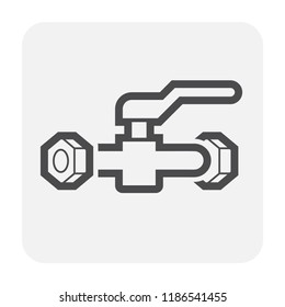 Control valve and pipe vector icon. Used to flow control and transportation fluid or gas i.e. crude, oil, natural gas, sewage, water, wastewater in oil industry, plumbing, water supply and irrigation