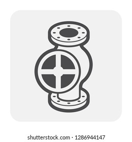 Control valve and pipe vector icon. Include flange fitting for connect to pipeline. Used to flow control of fluid or gas i.e. crude, oil, natural gas, sewage, water, wastewater in industrial plant.