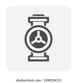 Control valve and pipe vector icon. Include flange fitting for connect to pipeline. Used to flow control of fluid or gas i.e. crude, oil, natural gas, sewage, water, wastewater in industrial plant.