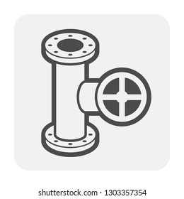 Control valve and pipe vector icon. Include flange fitting for connect to pipeline. Used to flow control of fluid or gas i.e. crude, oil, natural gas, sewage, water, wastewater in industrial plant.