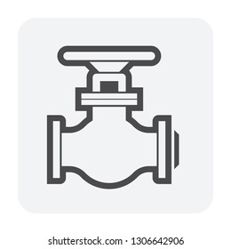 Control valve and pipe vector icon. Include flange fitting for connect to pipeline. Used to flow control of fluid or gas i.e. crude, oil, natural gas, sewage, water, wastewater in industrial plant.