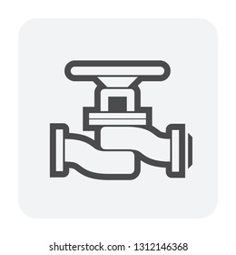 Control valve and pipe vector icon. Include flange fitting for connect to pipeline. Used to flow control of fluid or gas i.e. crude, oil, natural gas, sewage, water, wastewater in industrial plant.