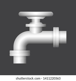 Control valve and pipe vector icon. Used to flow control and transportation fluid or gas i.e. crude, oil, natural gas, sewage, water, wastewater in oil industry, plumbing, water supply and irrigation