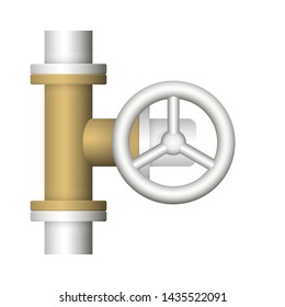 Control valve and pipe vector icon. Used to flow control and transportation fluid or gas i.e. crude, oil, natural gas, sewage, water, wastewater in oil industry, plumbing, water supply and irrigation