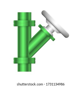 Control valve and pipe vector icon. Used to flow control and transportation fluid or gas i.e. crude, oil, natural gas, sewage, water, wastewater in oil industry, plumbing, water supply and irrigation