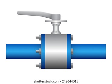 Control valve and pipe vector icon. Used to flow control and transportation fluid or gas i.e. crude, oil, natural gas, sewage, water, wastewater in oil industry, plumbing, water supply and irrigation