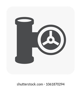 Control valve and pipeline icon. Use in industry plant and factory to flow control of fluid or gas i.e. crude, oil, natural gas, sewage, water, wastewater. Also use in plumbing, supply and irrigation.