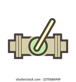 Control valve and pipeline icon. Use in industry plant and factory to flow control of fluid or gas i.e. crude, oil, natural gas, sewage, water, wastewater. Also use in plumbing, supply and irrigation.