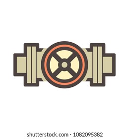 Control valve and pipeline icon. Use in industry plant and factory to flow control of fluid or gas i.e. crude, oil, natural gas, sewage, water, wastewater. Also use in plumbing, supply and irrigation.