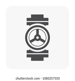 Control valve and pipeline icon. Use in industry plant and factory to flow control of fluid or gas i.e. crude, oil, natural gas, sewage, water, wastewater. Also use in plumbing, supply and irrigation.