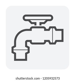 Control valve and pipeline icon. Use in industry plant and factory to flow control of fluid or gas i.e. crude, oil, natural gas, sewage, water, wastewater. Also use in plumbing, supply and irrigation.