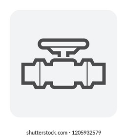 Control valve and pipeline icon. Use in industry plant and factory to flow control of fluid or gas i.e. crude, oil, natural gas, sewage, water, wastewater. Also use in plumbing, supply and irrigation.