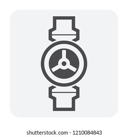 Control valve and pipeline icon. Use in industry plant and factory to flow control of fluid or gas i.e. crude, oil, natural gas, sewage, water, wastewater. Also use in plumbing, supply and irrigation.