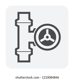 Control valve and pipeline icon. Use in industry plant and factory to flow control of fluid or gas i.e. crude, oil, natural gas, sewage, water, wastewater. Also use in plumbing, supply and irrigation.