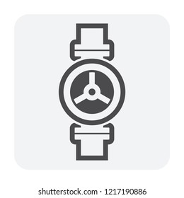 Control valve and pipeline icon. Use in industry plant and factory to flow control of fluid or gas i.e. crude, oil, natural gas, sewage, water, wastewater. Also use in plumbing, supply and irrigation.